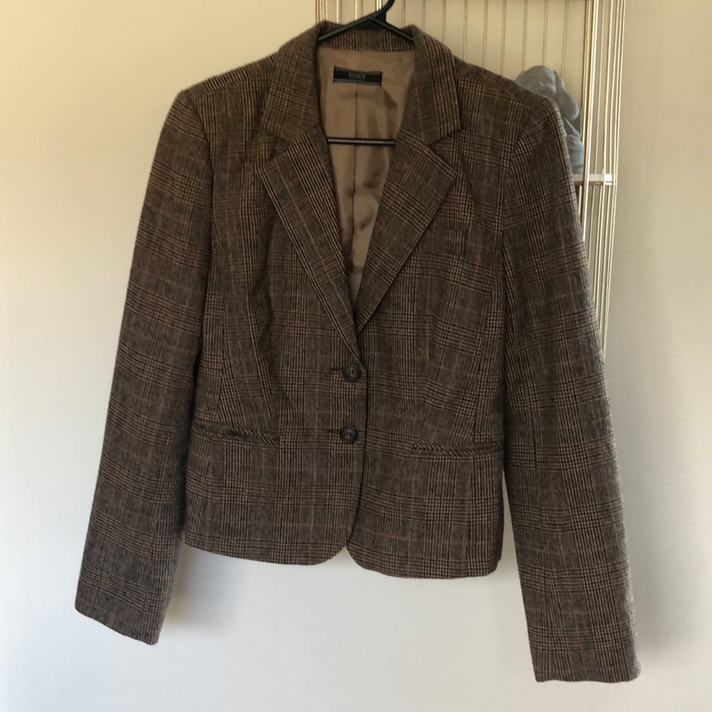 ✿ plaid blazer w/ faux leather elbow patches ✿